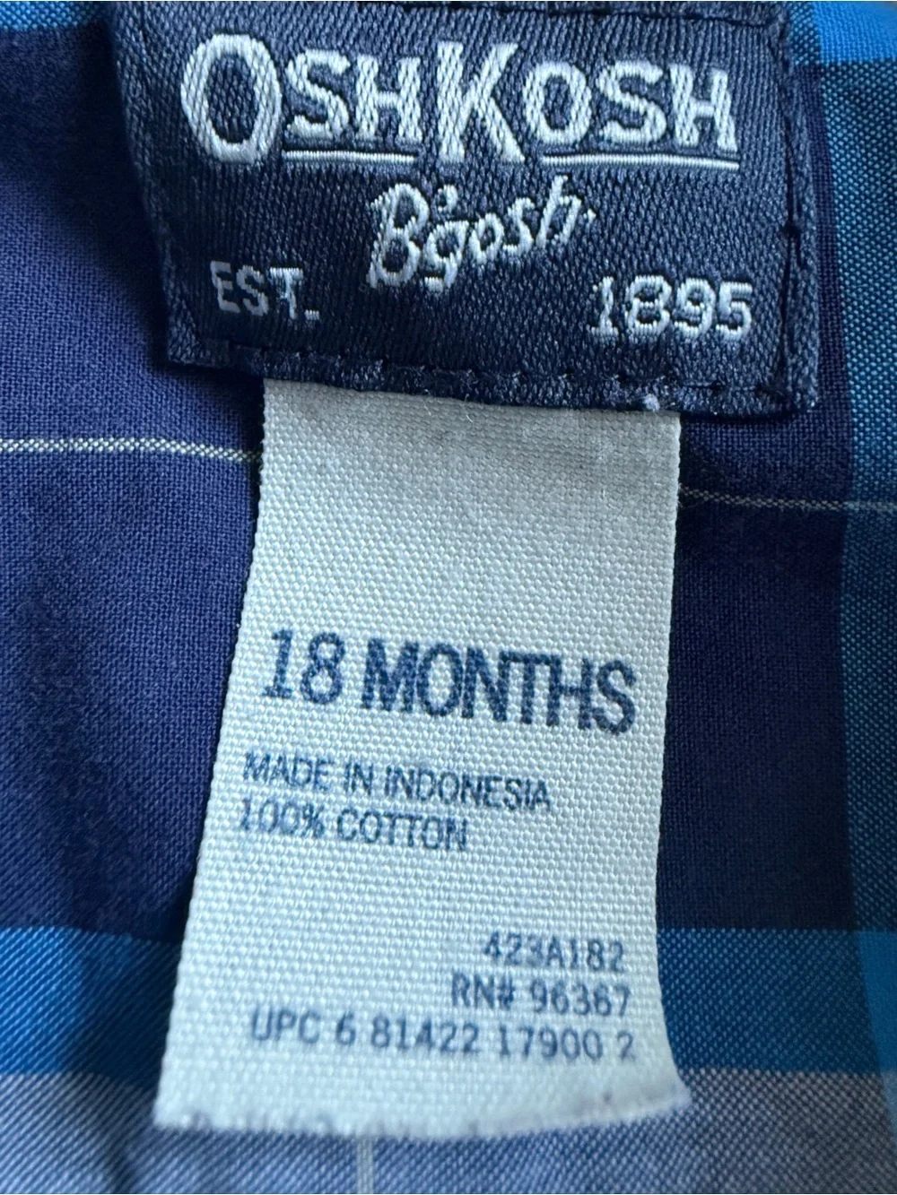 Classic OshKosh B'gosh Long-Sleeve Plaid Button-Down Shirt Sz 18 Months